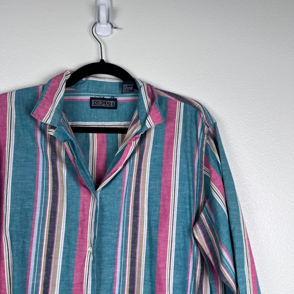 Lands End‎ Women's Button Up Multi Color Striped Blouse Sz 16 - Picture 3 of 5
